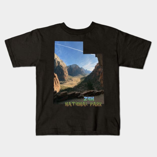 Utah State Outline - Zion National Park Kids T-Shirt by gorff